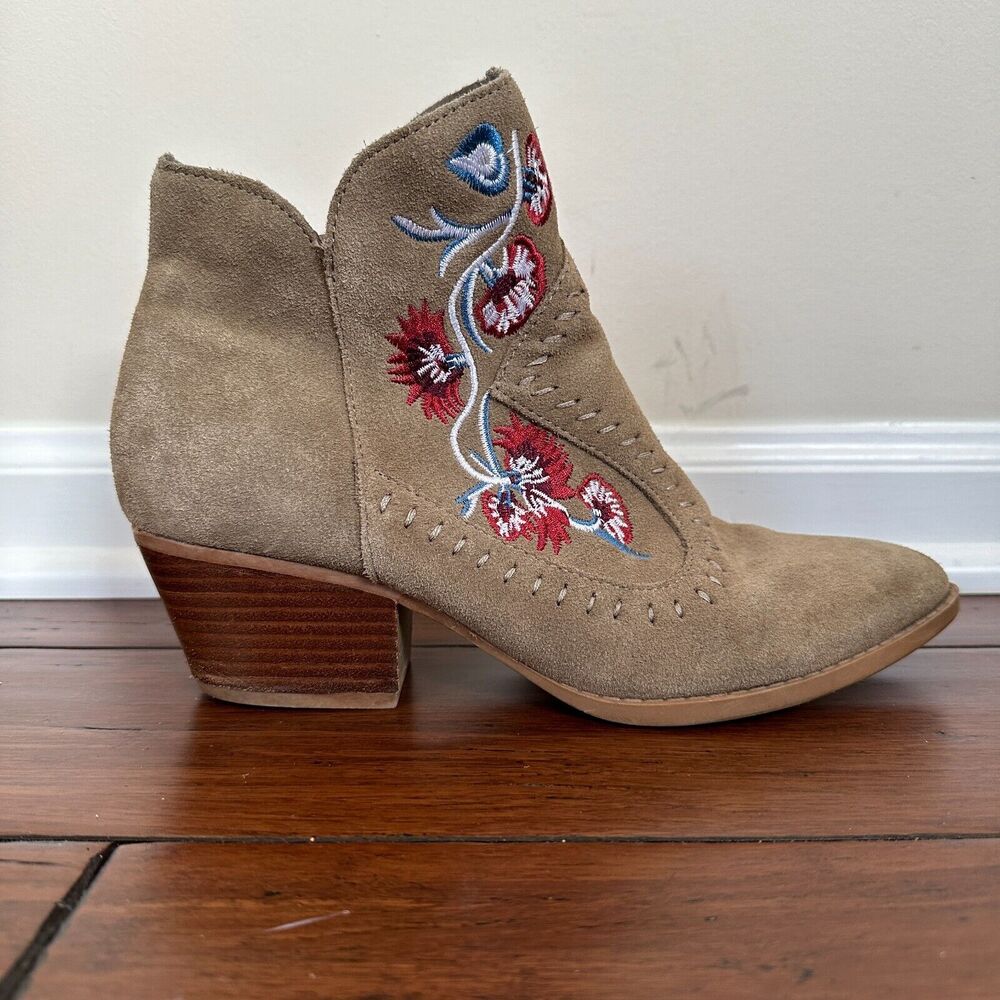 Carlos Santana Vivien Embroidered Leather Suede Ankle Booties Block Heel Shoes - Picture 2 of 12